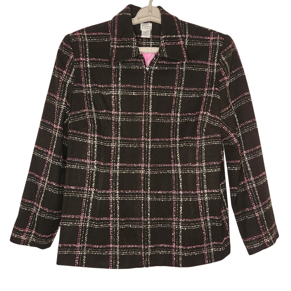 GIORGIO FIORLINI Tweed Blazer Jacket Women's 18W Black Neon Hot Pink Windowpane